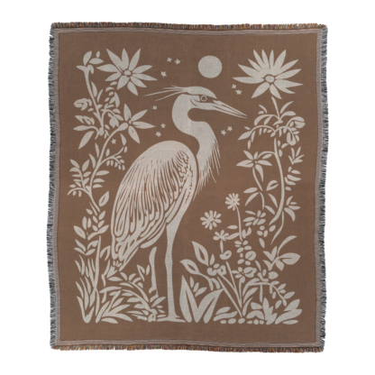 Blue Heron Woven Blanket – Linocut Style Nature-Inspired Throw or Wall Hanging Decor - Image 2