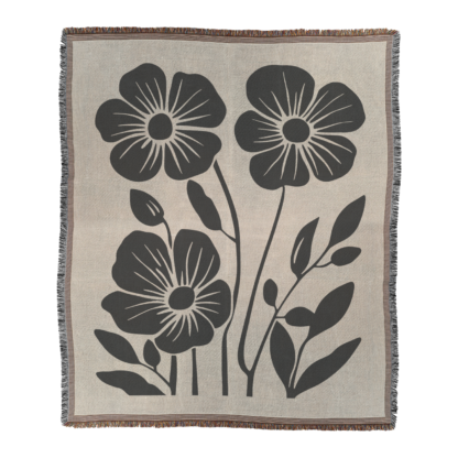 Bold Boho Flowers Woven Blanket – Cream Background, Nature-Inspired Throw or Wall Hanging Decor - Image 2