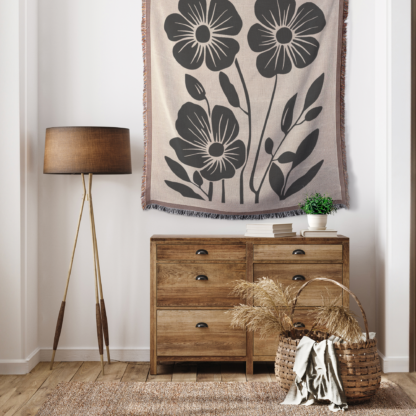 Bold Boho Flowers Woven Blanket – Cream Background, Nature-Inspired Throw or Wall Hanging Decor - Image 4