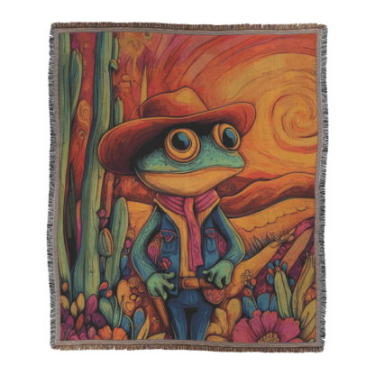 Cowboy Frog Woven Blanket – Impressionist Style Throw or Wall Hanging Decor - Image 2