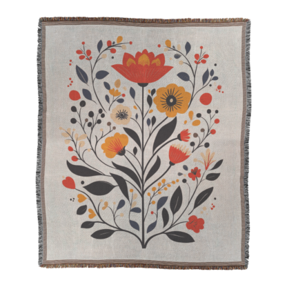 Floral Folk Art Woven Blanket – Nature-Inspired Throw or Wall Hanging Decor - Image 2