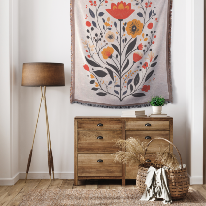 Floral Folk Art Woven Blanket – Nature-Inspired Throw or Wall Hanging Decor - Image 4