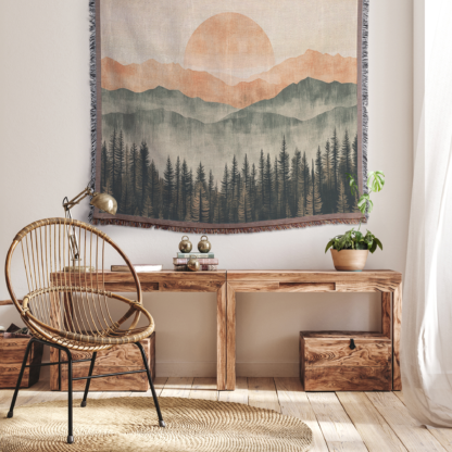 Mountain Landscape Woven Blanket – Soft Pastel Throw Blanket and Wall Hanging Decor - Image 4