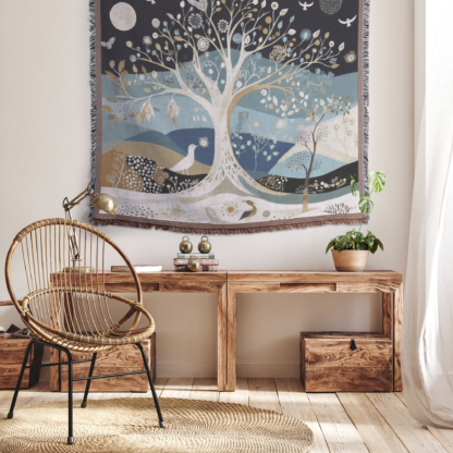 Tree of Life Woven Blanket – Art Nouveau Style Nature-Inspired Throw or Wall Hanging Decor - Image 3