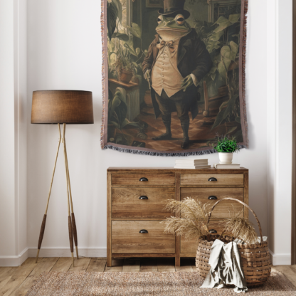 Victorian Botanist Frog Woven Blanket – Elegant Nature-Inspired Throw or Wall Hanging Decor - Image 4