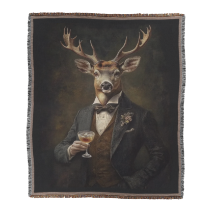 Victorian Stag with cocktail Woven Blanket – Elegant Inspired Throw or Wall hanging - Image 2