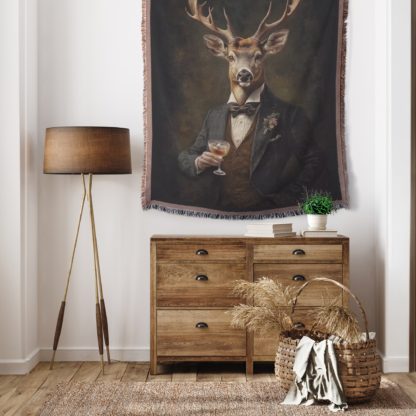 Victorian Stag with cocktail Woven Blanket – Elegant Inspired Throw or Wall hanging - Image 4
