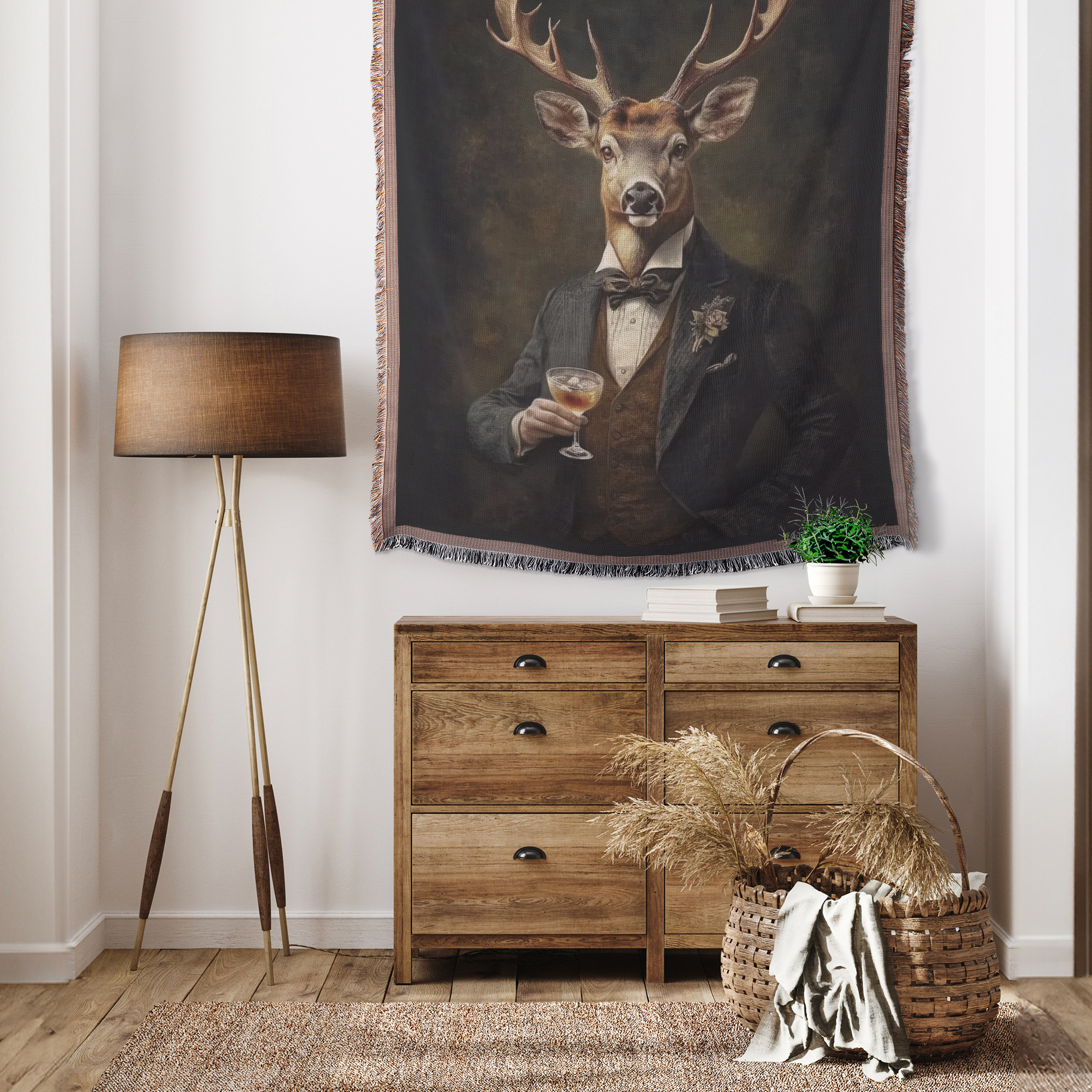 Victorian Stag with cocktail Woven Blanket – Elegant Inspired Throw or Wall hanging - Image 4