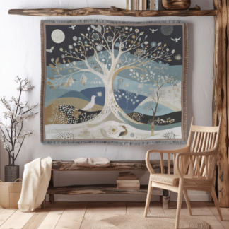 Tree of Life Woven Blanket – Art Nouveau Style Nature-Inspired Throw or Wall Hanging Decor