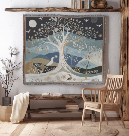 Tree of Life Woven Blanket – Art Nouveau Style Nature-Inspired Throw or Wall Hanging Decor