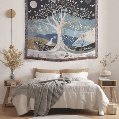 Tree of Life Woven Blanket – Art Nouveau Style Nature-Inspired Throw or Wall Hanging Decor