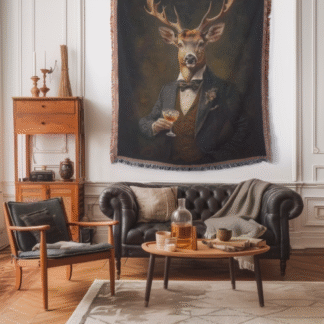 Victorian Stag with cocktail Woven Blanket – Elegant Inspired Throw or Wall hanging