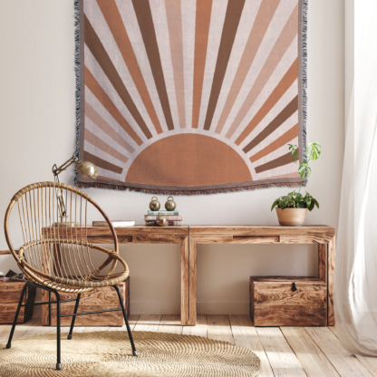 Boho Retro Sunrise Woven Blanket – Terracotta Palette Nature-Inspired Throw or wall hanging decor - Image 4