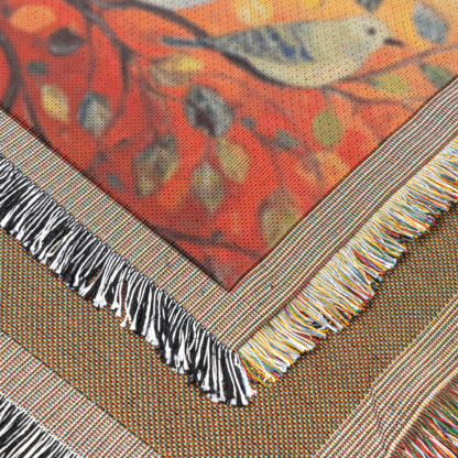 Colorful Birds on Tree Woven Blanket – Vibrant Nature-Inspired Throw or Wall Hanging Decor - Image 5