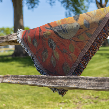 Colorful Birds on Tree Woven Blanket – Vibrant Nature-Inspired Throw or Wall Hanging Decor - Image 3