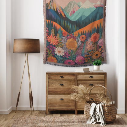 Colorful Mountain Landscape Woven Blanket – Vibrant Nature-Inspired Throw or Wall Hanging Decor - Image 3