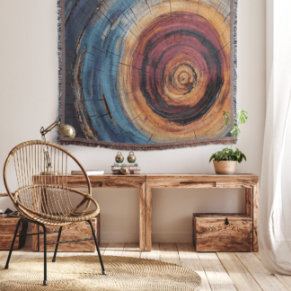 Colorful Tree Rings Woven Blanket – Abstract Nature-Inspired Throw or wall hanging decor
