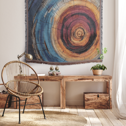 Colorful Tree Rings Woven Blanket – Abstract Nature-Inspired Throw or wall hanging decor - Image 4