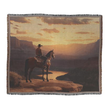 Cowboy Sunset Woven Blanket – Western-Inspired Throw or wall hanging decor - Image 2