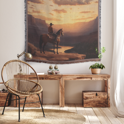 Cowboy Sunset Woven Blanket – Western-Inspired Throw or wall hanging decor - Image 4