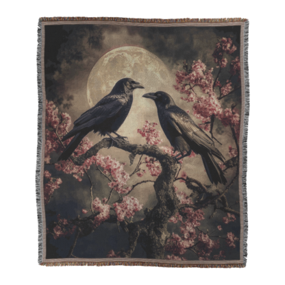 Crows Under Moonlight Woven Blanket – Mystical Night-Inspired Throw or Wall hanging Decor - Image 2
