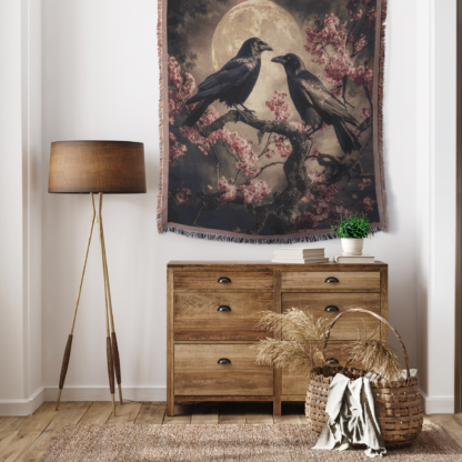 Crows Under Moonlight Woven Blanket – Mystical Night-Inspired Throw or Wall hanging Decor - Image 4