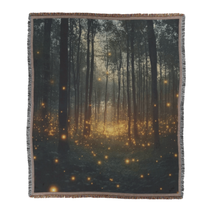Enchanted Forest Firefly Woven Blanket – Mystical Nature-Inspired Throw or wall hanging Decor - Image 2