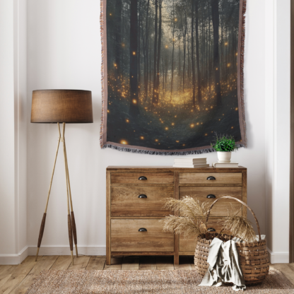 Enchanted Forest Firefly Woven Blanket – Mystical Nature-Inspired Throw or wall hanging Decor - Image 4