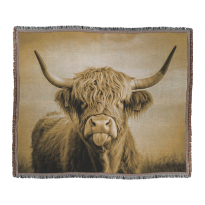 Highland Cow Woven Blanket – Rustic Farmhouse-Inspired Throw or Wall Hanging Decor - Image 2