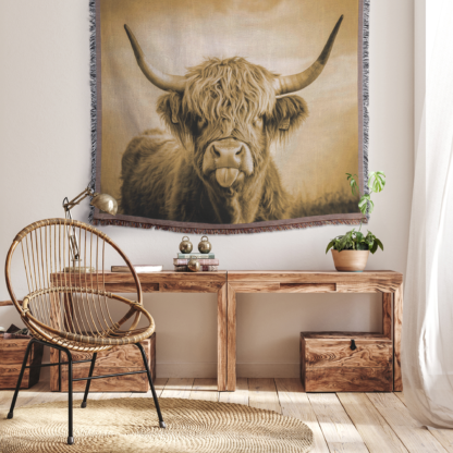 Highland Cow Woven Blanket – Rustic Farmhouse-Inspired Throw or Wall Hanging Decor - Image 4