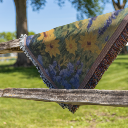 Impressionist Field of Flowers Woven Blanket – Artistic Nature-Inspired Throw or Wall Hanging Decor - Image 3