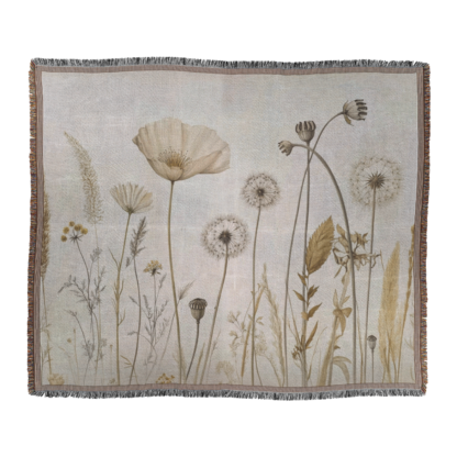 Neutral Floral Woven Blanket – Elegant Minimalist Throw or Wall hanging tapestry decor - Image 2