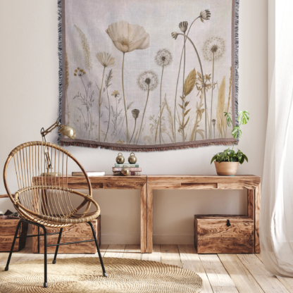 Neutral Floral Woven Blanket – Elegant Minimalist Throw or Wall hanging tapestry decor - Image 4