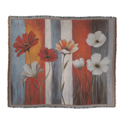 Red and white flowers Woven Blanket – Nature-Inspired Botanical Throw or wall hanging decor - Image 2