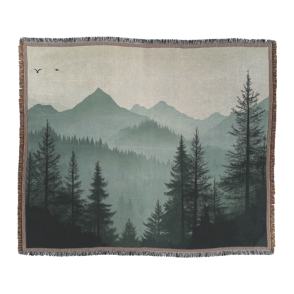 Sage Green Mountain Landscape Woven Blanket – Tranquil Nature-Inspired Throw or Wall hanging Decor - Image 2
