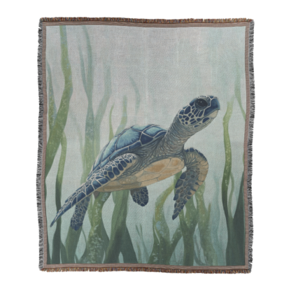 Sea Turtle Underwater Woven Blanket – Ocean-Inspired throw or wall hanging decor - Image 6