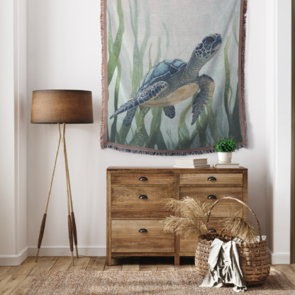 Sea Turtle Underwater Woven Blanket – Ocean-Inspired throw or wall hanging decor - Image 5