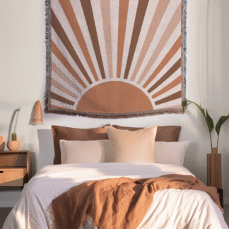 Boho Retro Sunrise Woven Blanket – Terracotta Palette Nature-Inspired Throw or wall hanging decor