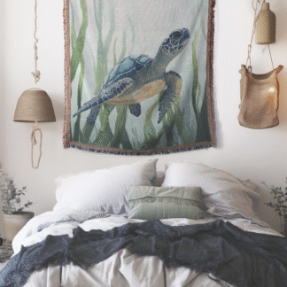 Sea Turtle Underwater Woven Blanket – Ocean-Inspired throw or wall hanging decor