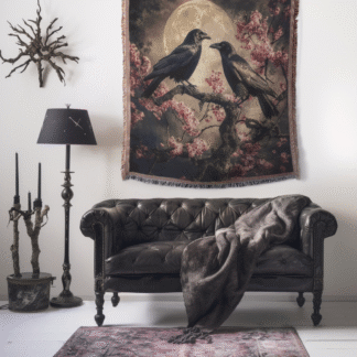 Crows Under Moonlight Woven Blanket, Gothic Dark academia Throw or Wall hanging Decor