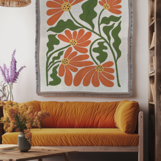 Colorful Matisse Style Flowers Woven Blanket – Bold & Artistic Throw or Wall Hanging Decor