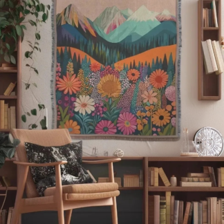 Colorful Mountain Landscape Woven Blanket – Vibrant Nature-Inspired Throw or Wall Hanging Decor