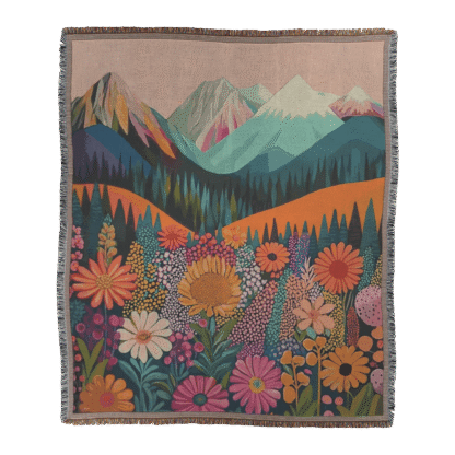 Colorful Mountain Landscape Woven Blanket – Vibrant Nature-Inspired Throw or Wall Hanging Decor - Image 2