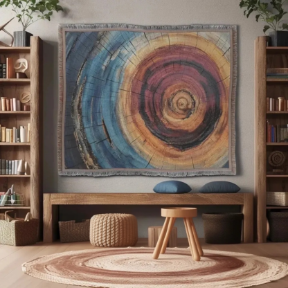 Colorful Tree Rings Woven Blanket – Abstract Nature-Inspired Throw or wall hanging decor
