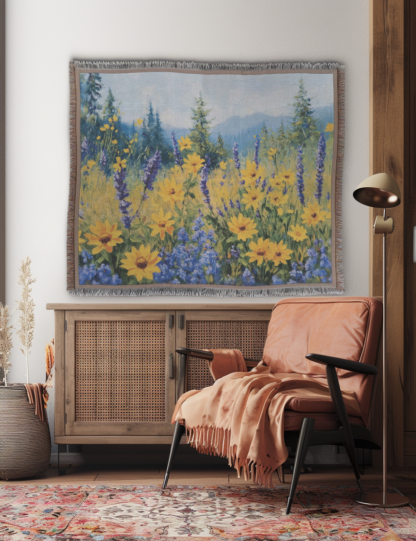 Impressionist Field of Flowers Woven Blanket – Artistic Nature-Inspired Throw or Wall Hanging Decor
