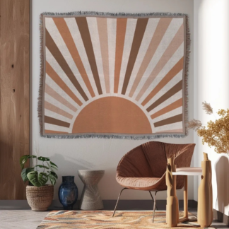 Boho Retro Sunrise Woven Blanket – Terracotta Palette Nature-Inspired Throw or wall hanging decor