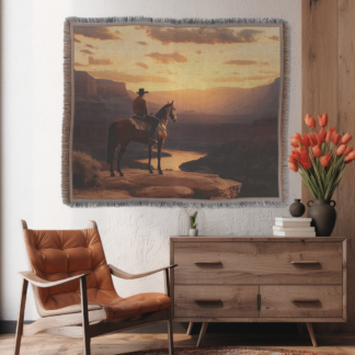 Cowboy Sunset Woven Blanket – Western-Inspired Throw or wall hanging decor