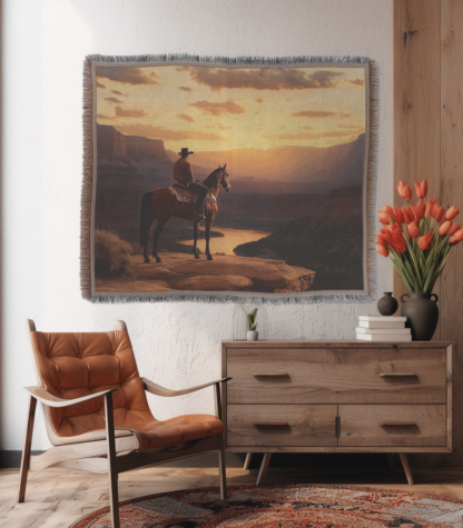 Cowboy Sunset Woven Blanket – Western-Inspired Throw or wall hanging decor