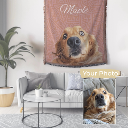 Custom Woven Blanket with digital pet portrait – Personalized Dog or Cat Portrait from Your Photo - Image 2
