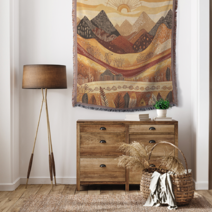 Desert Mountain Landscape Woven Blanket – Native-Inspired Abstract Throw or Wall Hanging Tapestry Decor - Image 3
